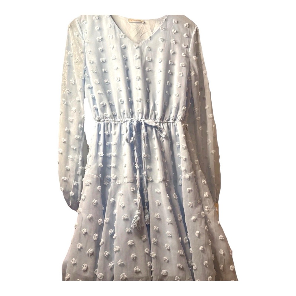 KIRUNDO Womens Dress Long Sleeve V Neck Flowy Casual Dot Loose Babydoll Small